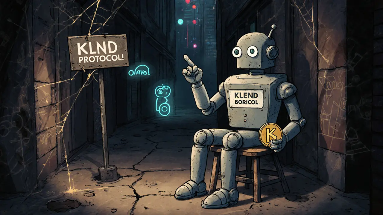 Lonely KLend robot in an abandoned digital alley with zero activity