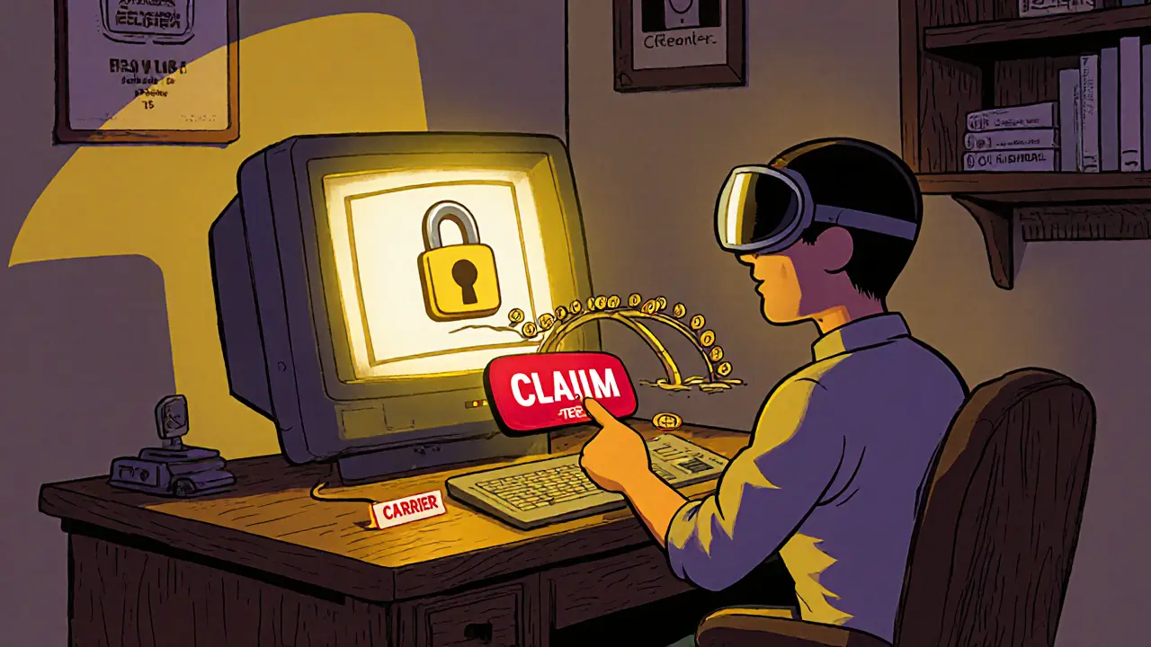 Vintage cartoon of a retro user claiming ATA tokens on a computer, with a bridge transporting tokens.