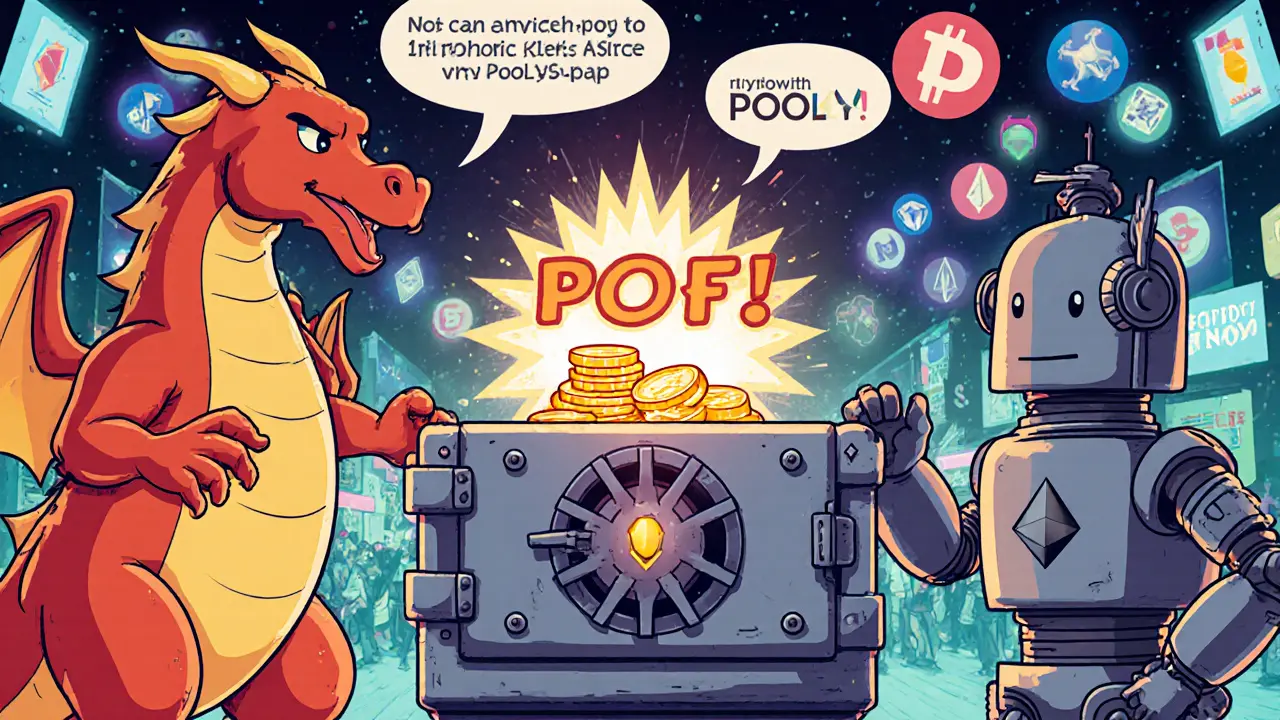 Vintage cartoon showing cross-chain atomic swap between blockchain characters using BONDSwap.