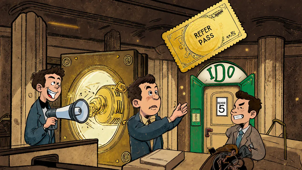 A futuristic VIP lounge where users complete tasks to earn NFTLaunch access with glowing tokens.