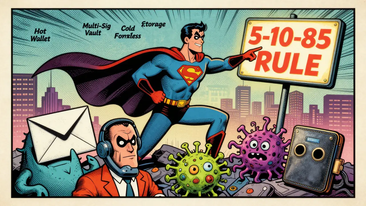 A superhero wallet defeating crypto threats like phishing, SIM-swaps, and fake devices.