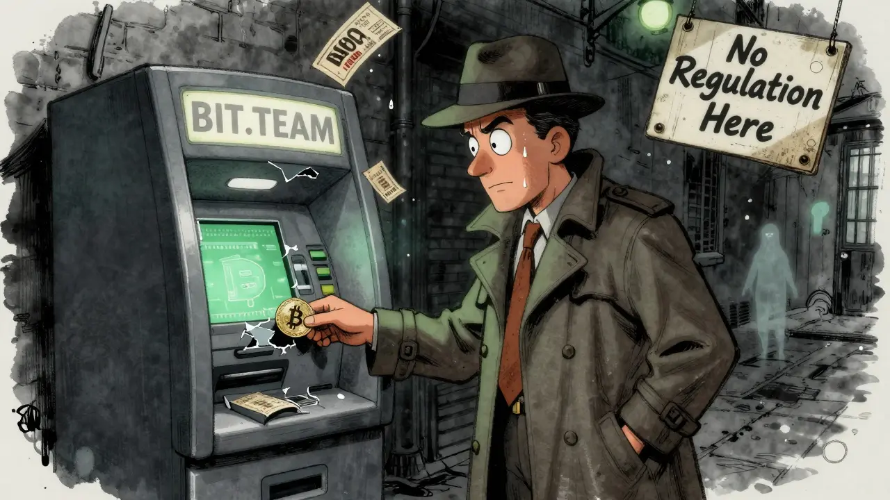 Trader withdrawing Bitcoin from a broken BIT.TEAM ATM spitting out error tickets.