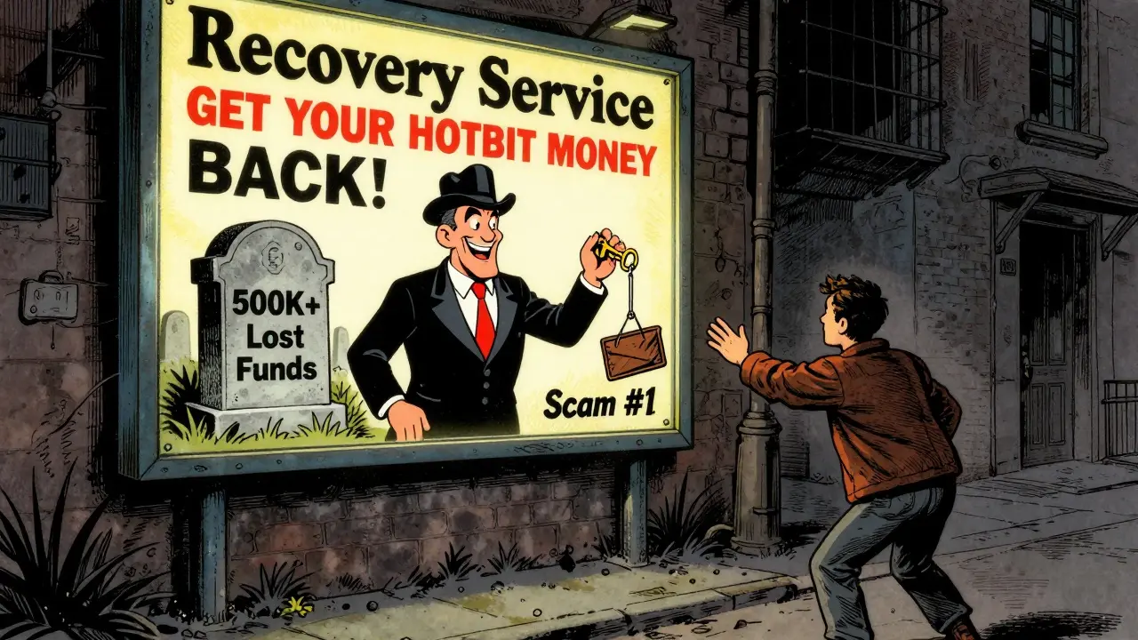 Fake recovery billboard luring a lost user with a hook disguised as a golden key.