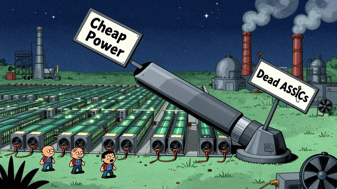 Industrial mining farm dominates the scene while small miners struggle with outdated equipment.