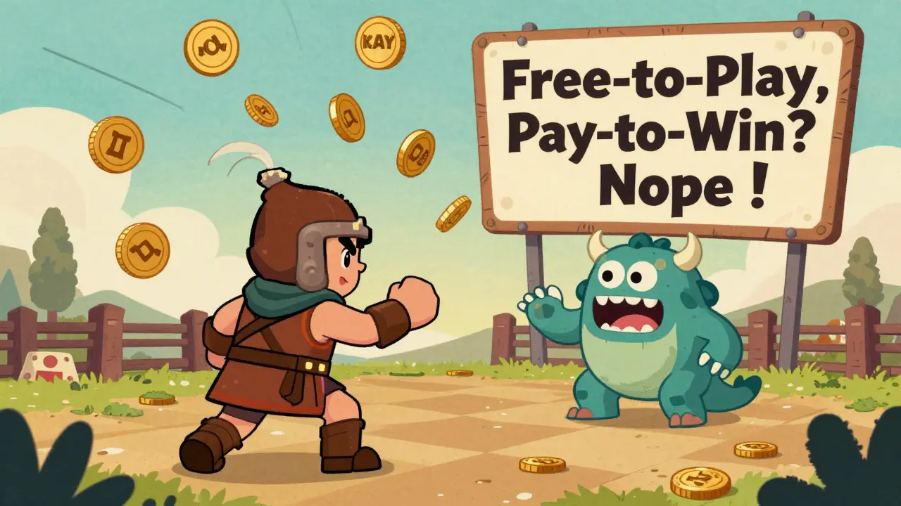 Player battling a monster in KABY Arena while KABY tokens rain down as rewards.