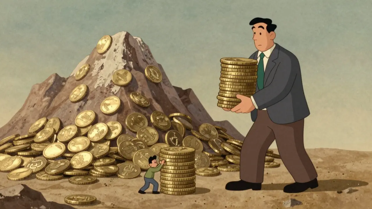 Tiny coin stack next to massive pile showing TVL disparity