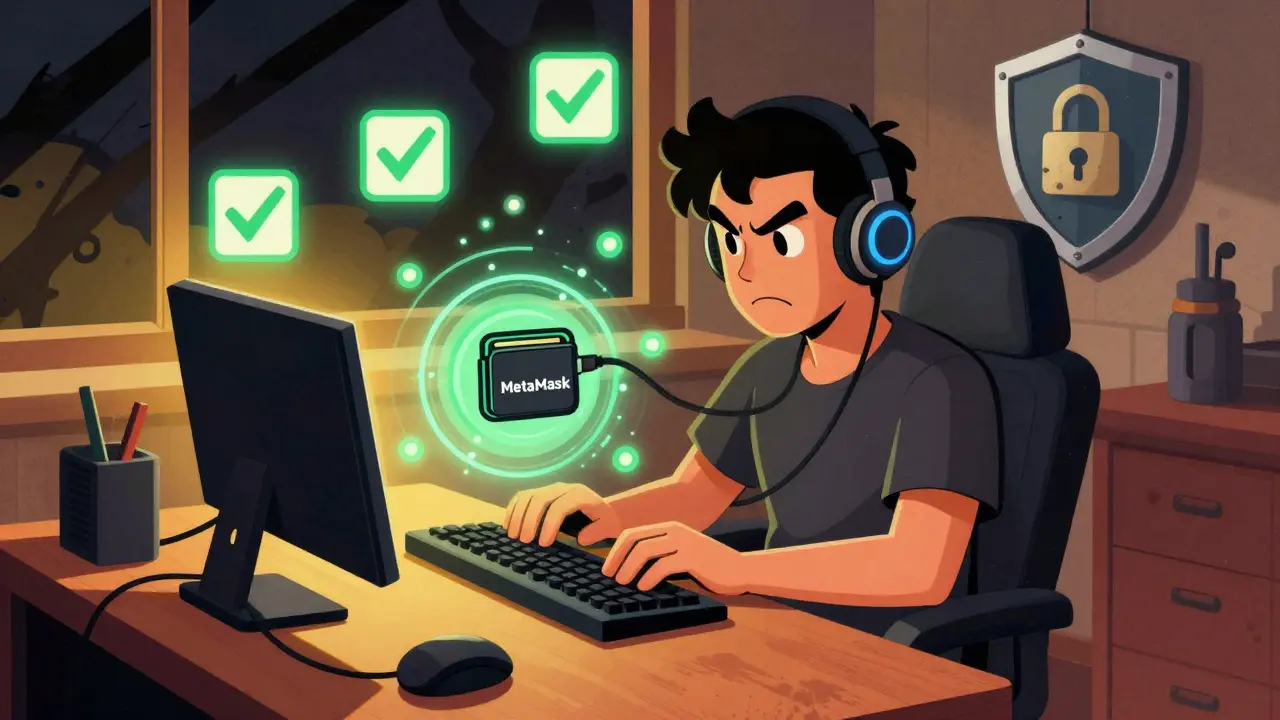 Gamer securing wallet connection with safety shields and checks