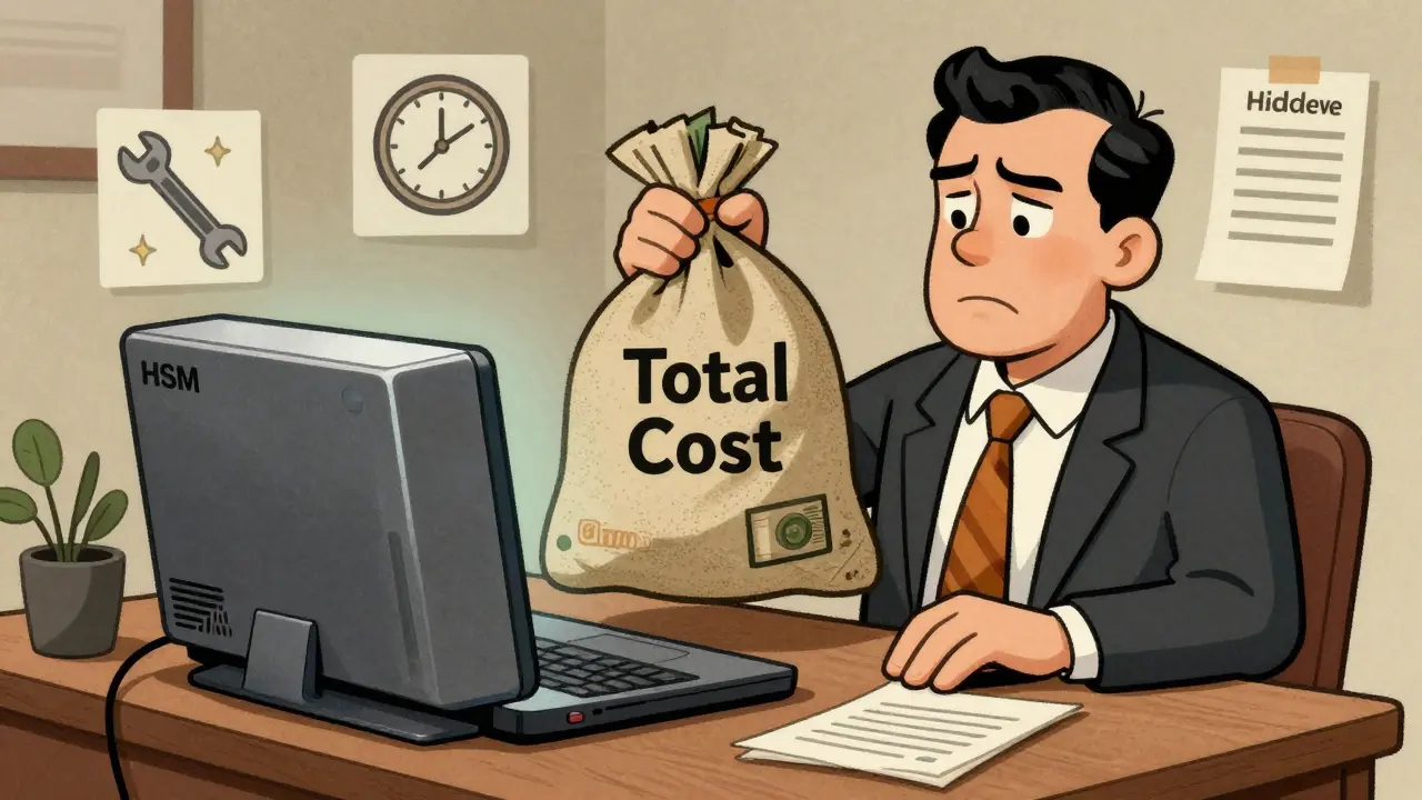 Illustration of a CFO weighing HSM costs against hidden fees