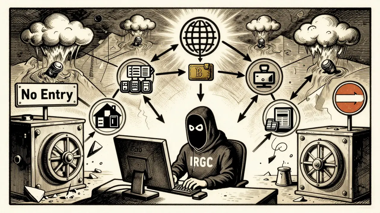 Illustration of IRGC using crypto to fund proxies via stolen power