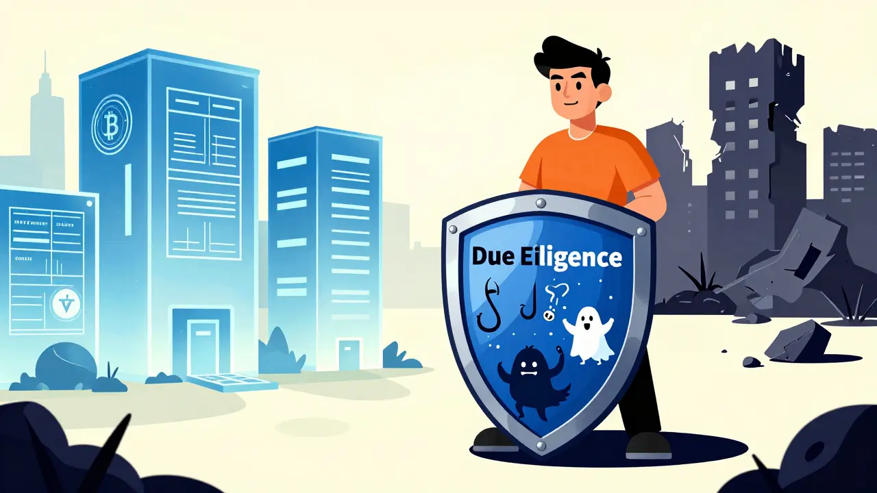 User protected by due diligence shield against crypto scam monsters.