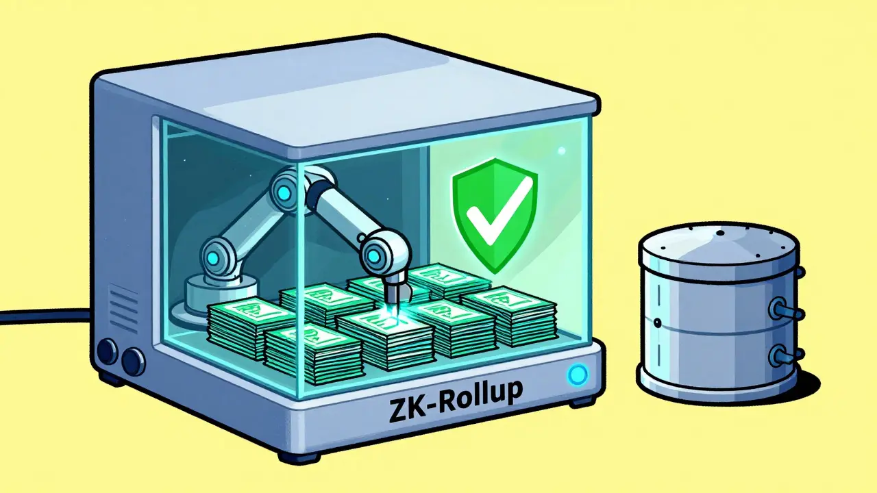 ZK-Rollup machine bundling transactions into fast proofs