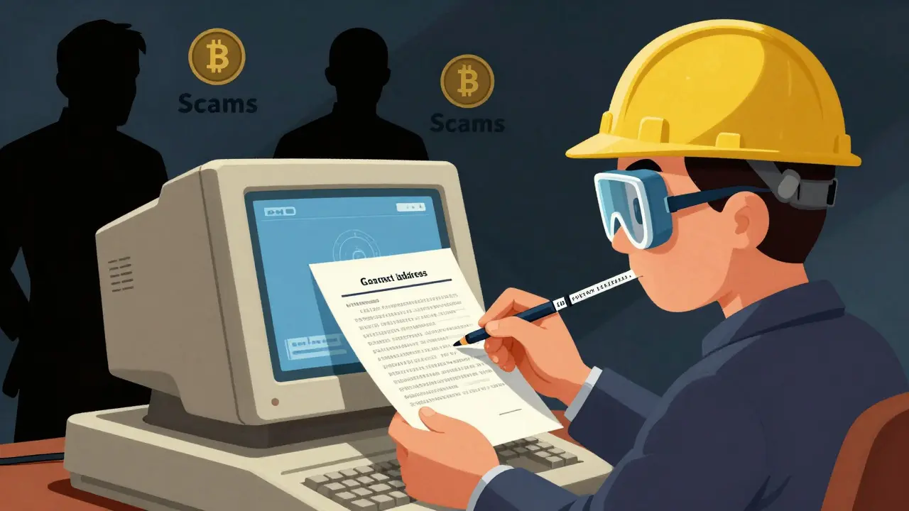 Character verifying contract address safely while avoiding scam tokens