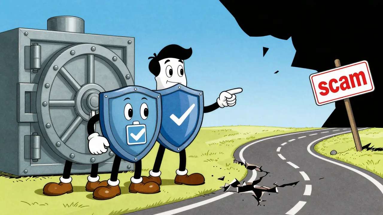 Friendly symbols of safe exchanges guiding users away from scams