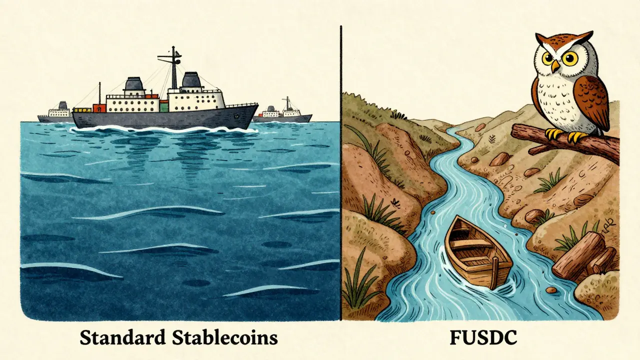 Comparison of deep ocean vs shallow stream illustrating stablecoin liquidity differences