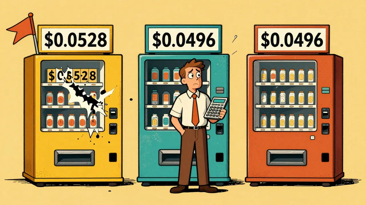 Retro illustration showing price discrepancies across different crypto exchanges