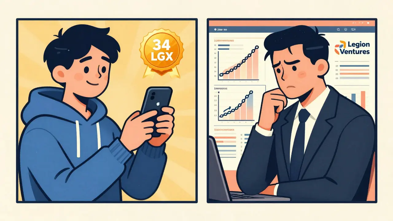 Vintage cartoon comparing simple app rewards to complex investing