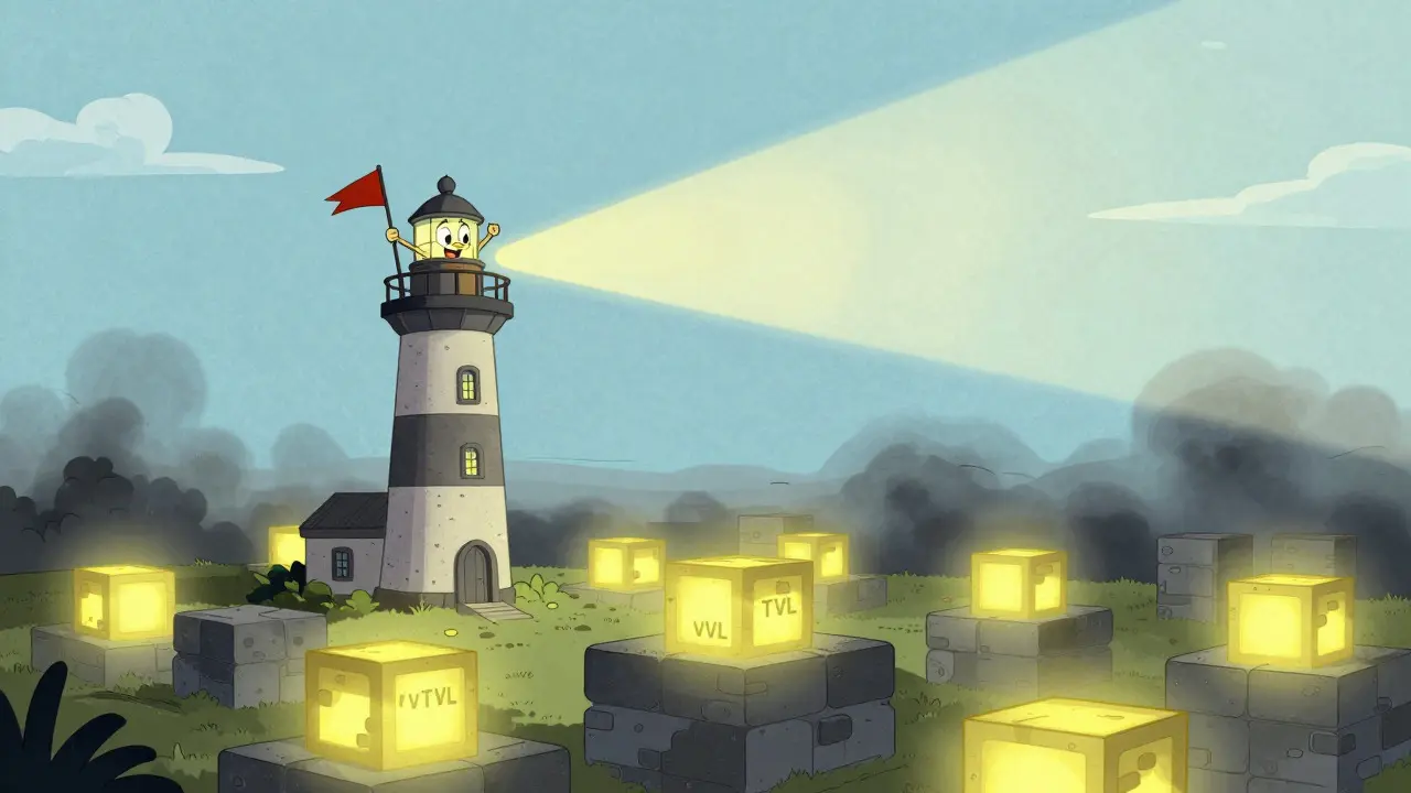 A lighthouse scanning blockchain blocks to verify data accuracy