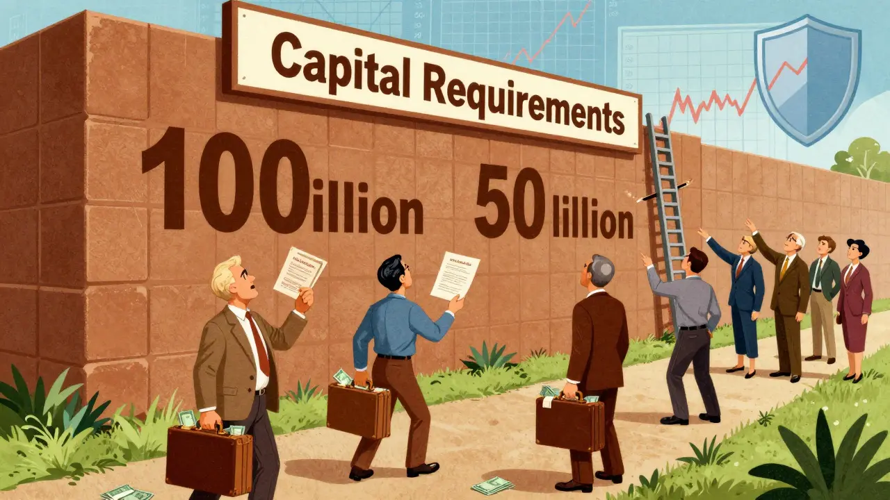 Entrepreneurs facing high capital requirement wall with VC support in retro art