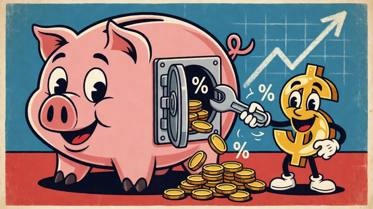Cartoon illustration of a stablecoin saving business margins by reducing transaction fees.