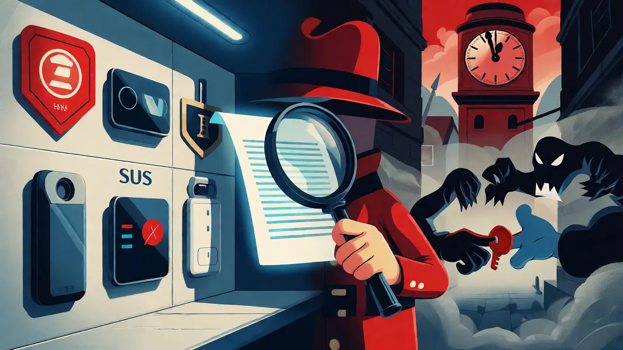 Detective comparing safe vaults against shady scam alleyways