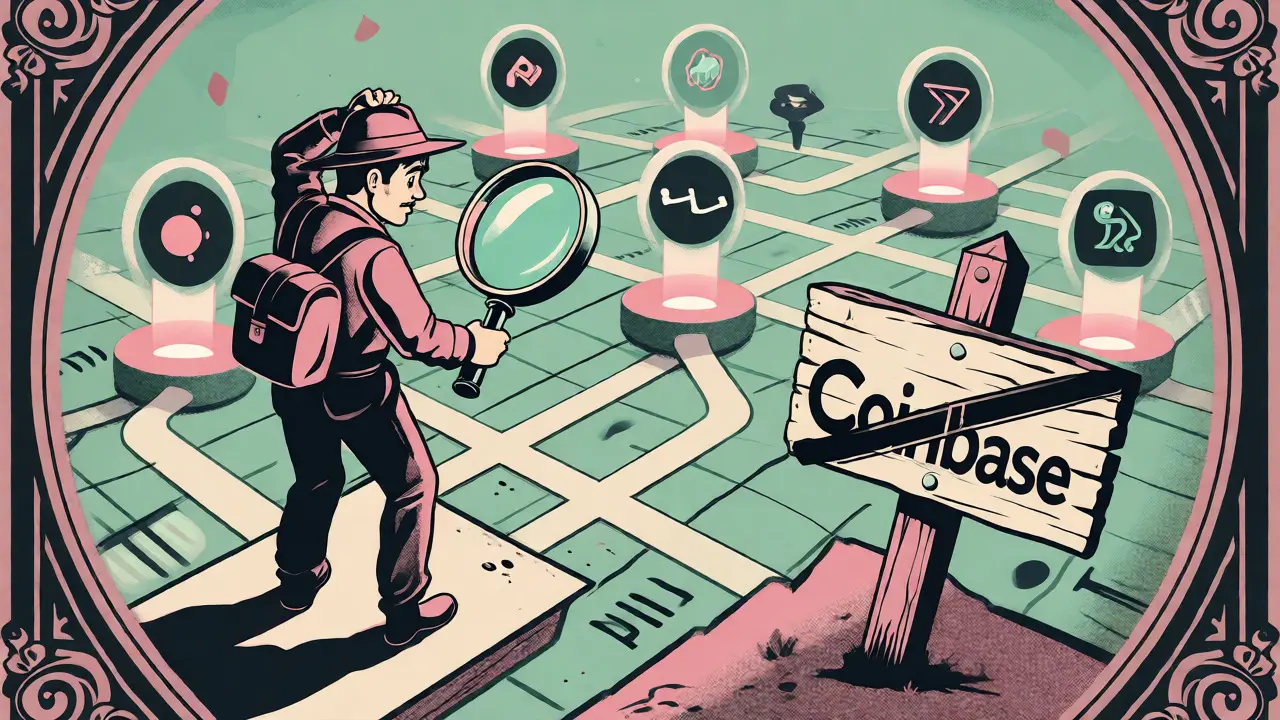 Explorer navigates a map of crypto exchanges seeking the correct AINTI token path.