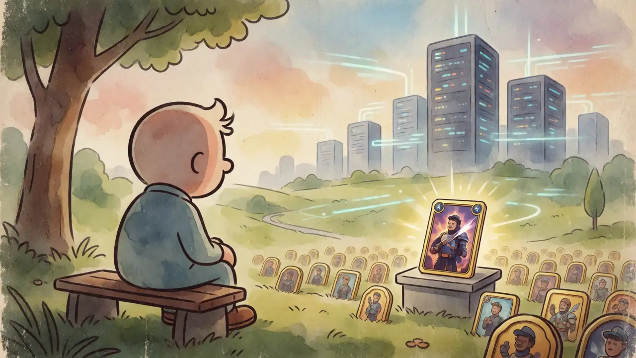 Reflective vintage scene showing an NFT hero after the airdrop ends.