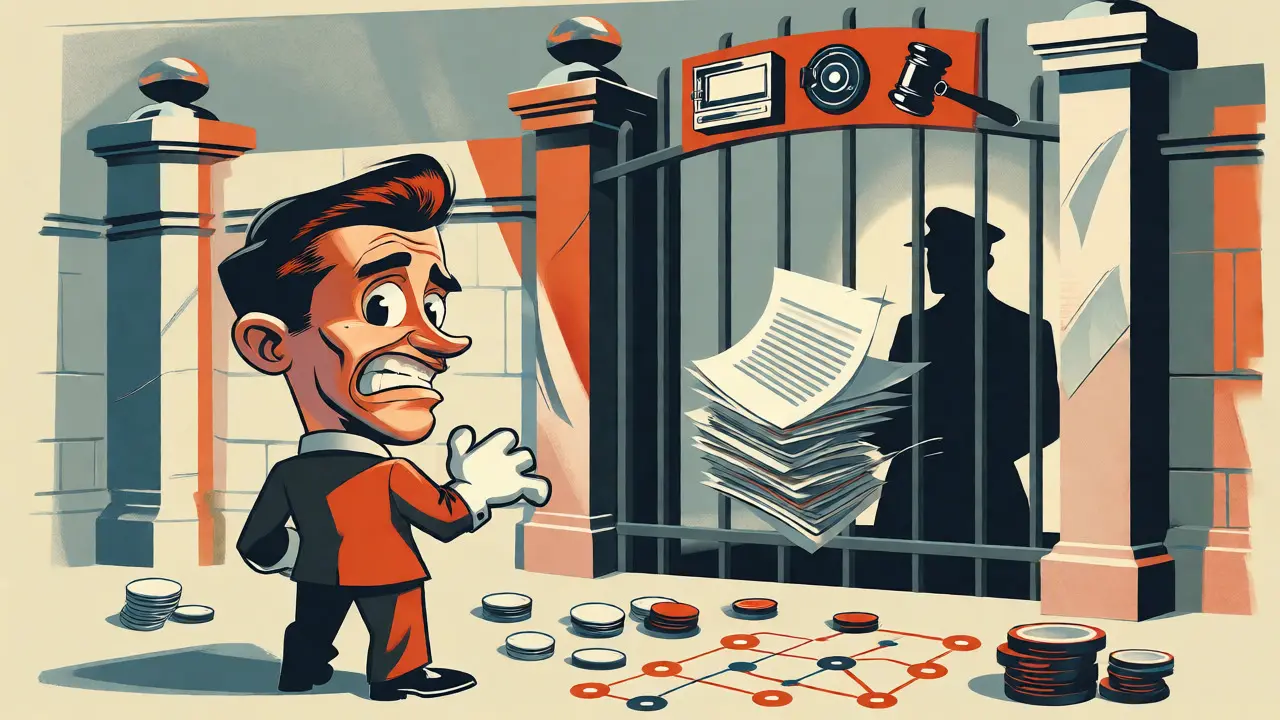 Retro illustration of an entrepreneur facing strict BaFin licensing gates