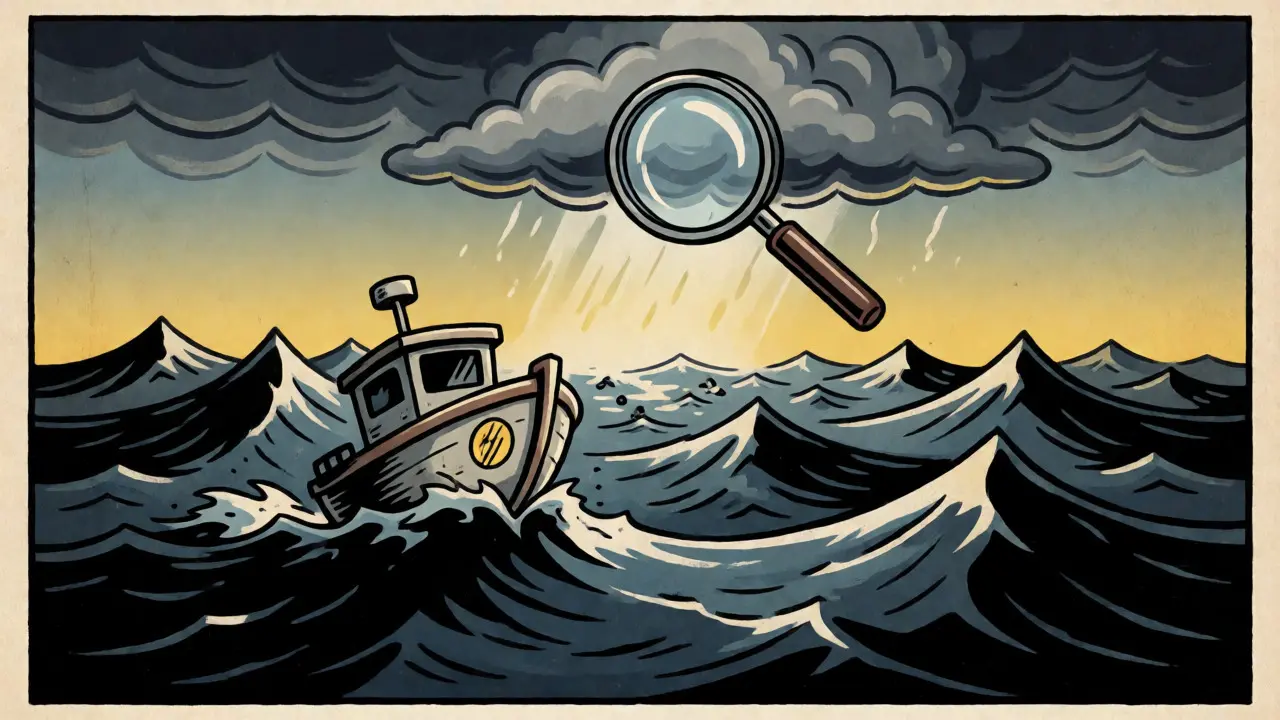 Small boat navigating rough seas representing low crypto liquidity